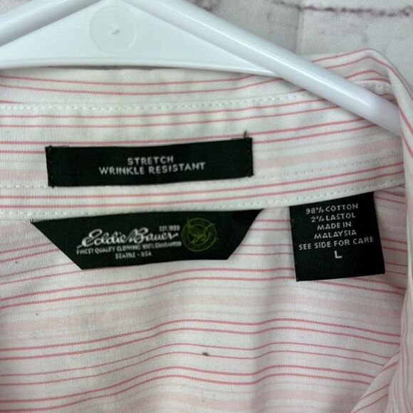 Eddie Bauer Shirt Womens Large Button Up Striped Stretch Wrinkle Resistant Pink - Picture 3 of 8